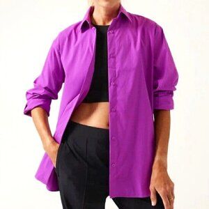 Athleta Shirt Womens Size 1x Purple Oversized Performance Poplin Collar Button